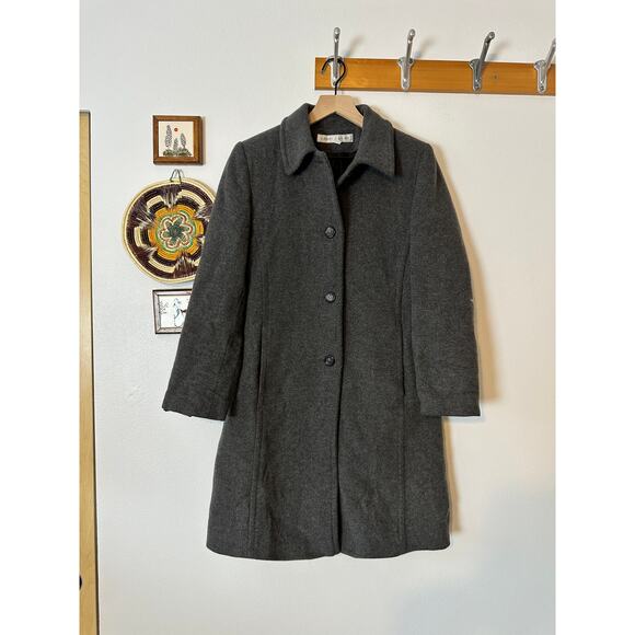 Larry Levine Women’s Sz S Gray Overcoat Trench Wool Cashmere Blend Button Front - Picture 1 of 4